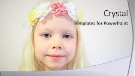  Presentation with smiling little girl - PPT theme featuring rose crown - little pretty blonde girl background and a lemonade colored foreground