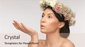  Presentation with watercolor wreath of flowers - Slides having rose crown - picture of young woman wearing background and a lemonade colored foreground