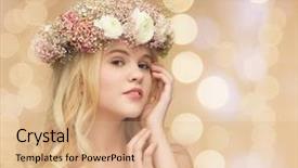  Presentation with flowers - Beautiful theme featuring rose crown - picture of young woman wearing backdrop and a coral colored foreground