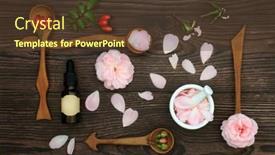  Presentation with edible oil - PPT layouts having rose-flowers-for-aromatherapy-essential background and a tawny brown colored foreground