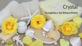  Presentation with natural products - PPT theme consisting of rose flowers shells and pearl background and a soft green colored foreground