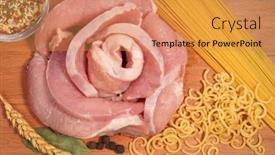  Presentation with pasta restaurant - Presentation theme featuring rose from fresh pieces of meat pasta a restaurant background and a gold colored foreground