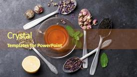  Presentation with green tea - PPT theme having rose green - tea cup and dry tea background and a tawny brown colored foreground