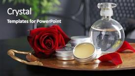  Presentation with perfume - Slide set with rose on dark table background and a dark gray colored foreground