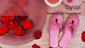  Presentation with water treatment - Audience pleasing presentation theme consisting of rose petals towel and slipper backdrop and a  colored foreground