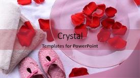  Presentation with water treatment - Colorful presentation enhanced with rose petals towel and slipper backdrop and a  colored foreground