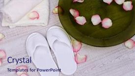  Presentation with water treatment - PPT theme featuring rose petals towel and slipper background and a  colored foreground