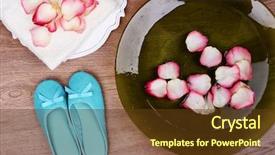  Presentation with water treatment - Theme featuring rose petals towel and slipper background and a tawny brown colored foreground