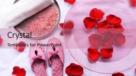  Presentation with water treatment - PPT layouts enhanced with rose petals towel and slipper background and a coral colored foreground