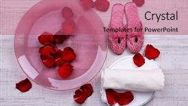 Presentation with water treatment - PPT theme featuring rose petals towel and slipper background and a  colored foreground
