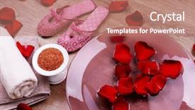  Presentation with water treatment - Presentation design enhanced with rose petals towel and slipper background and a  colored foreground