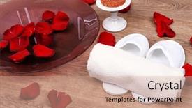  Presentation with water treatment - Colorful presentation design enhanced with rose petals towel and slipper backdrop and a  colored foreground