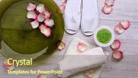  Presentation with slipper - Presentation design enhanced with rose petals towel and slipper background and a tawny brown colored foreground
