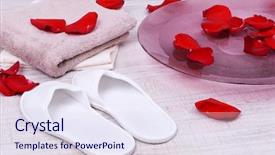  Presentation with water treatment - Beautiful PPT theme featuring rose petals towel and slipper backdrop and a  colored foreground