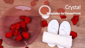  Presentation with water treatment - PPT theme having rose petals towel and slipper background and a coral colored foreground
