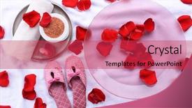  Presentation with slipper - Slide set consisting of rose petals towel and slipper background and a red colored foreground