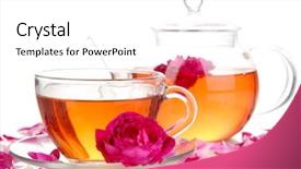  Presentation with pink rose petals on white - Presentation theme enhanced with rose tea isolated on white background and a white colored foreground