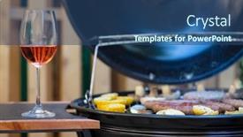  Presentation with grill - Presentation design enhanced with rose-wine-and-garden-grill background and a ocean colored foreground