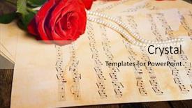  Presentation with music sheets - Amazing PPT theme having rose with pearls on music backdrop and a lemonade colored foreground