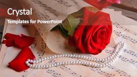  Presentation with music sheets - PPT theme having rose with pearls on music background and a tawny brown colored foreground