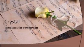  Presentation with music sheets - Amazing slide deck having rose with pearls on music backdrop and a coral colored foreground