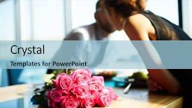  Presentation with couple kiss - Theme enhanced with rosebud - bunch of pink roses background and a light blue colored foreground