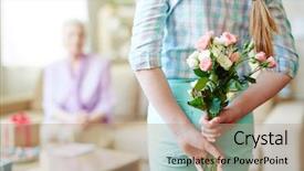  Presentation with 18th birthday rose gold - Beautiful presentation design featuring rosebud - girl holding rose bouquet backdrop and a coral colored foreground