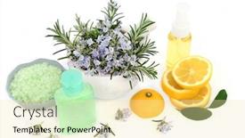  Presentation with anti ageing - Presentation theme consisting of rosemary-herb-lemon-skin-care background and a blonde colored foreground
