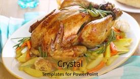 Presentation with roasted chicken - Theme enhanced with rosemary honey - whole roasted chicken with vegetables background and a gold colored foreground