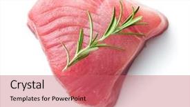  Presentation with tuna - PPT layouts with rosemary isolated on white background and a coral colored foreground