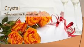  Presentation with champagne - Colorful PPT layouts enhanced with roses and glasses of champagne backdrop and a sky blue colored foreground