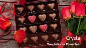  Presentation with greeting card - Theme featuring roses and heart shaped chocolate background and a wine colored foreground