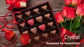  Presentation with valentines day - Presentation design having roses and heart shaped chocolate background and a wine colored foreground