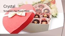  Presentation with heart flowers - Presentation theme with roses dark chocolate - heart shaped box with candies background and a  colored foreground