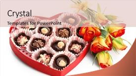  Presentation with heart flowers - Slide deck consisting of roses dark chocolate - heart shaped box with candies background and a lemonade colored foreground