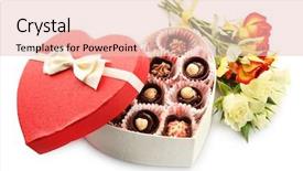  Presentation with heart flowers - Audience pleasing slides consisting of roses dark chocolate - heart shaped box with candies backdrop and a  colored foreground
