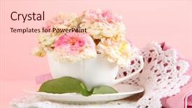  Presentation with napkins - Presentation theme enhanced with roses in cup on napkins on pink background background and a lemonade colored foreground