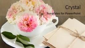  Presentation with napkins - Amazing presentation design having roses in cup on napkins on wooden background backdrop and a coral colored foreground