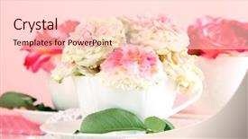  Presentation with napkins - Slide deck having roses in cups on napkins on pink background background and a lemonade colored foreground
