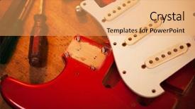  Presentation with body repair - Amazing PPT layouts having rosewood - red electric guitar on guitar backdrop and a yellow colored foreground