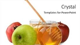  Presentation with rosh hashanah - Theme featuring rosh hashanah - aromatic honey in jars background and a white colored foreground