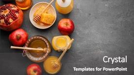  Presentation with rosh hashanah - Presentation design consisting of rosh hashanah - composition with honey and fruit background and a dark gray colored foreground