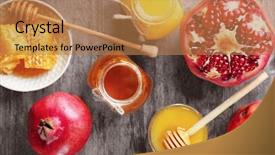  Presentation with rosh hashanah - Slide deck having rosh hashanah - composition with honey and fruit background and a coral colored foreground
