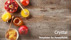  Presentation with rosh hashanah - Audience pleasing PPT theme consisting of rosh hashanah - composition with honey and fruit backdrop and a violet colored foreground