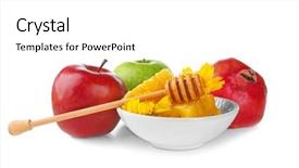  Presentation with honeycomb - Cool new PPT theme with rosh hashanah - honeycomb in bowl and fruits backdrop and a white colored foreground