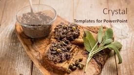  Presentation with appetizer - PPT theme with rostini-with-capers-traditional-tuscany background and a lemonade colored foreground