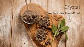 Presentation with appetizer - Slide deck with rostini-with-capers-traditional-tuscany background and a  colored foreground