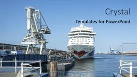  Presentation with cruise ship - Presentation theme having rostock-germany-september-15-2016 background and a light blue colored foreground