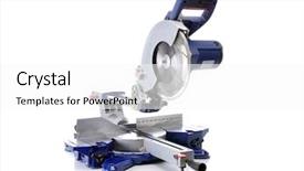  Presentation with 3d character sliding - Slide deck enhanced with rotary equipments - sliding compound mitre saw shot background and a white colored foreground