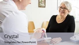  Presentation with shoulder - Presentation theme enhanced with rotate - patient looking at male doctor background and a light gray colored foreground